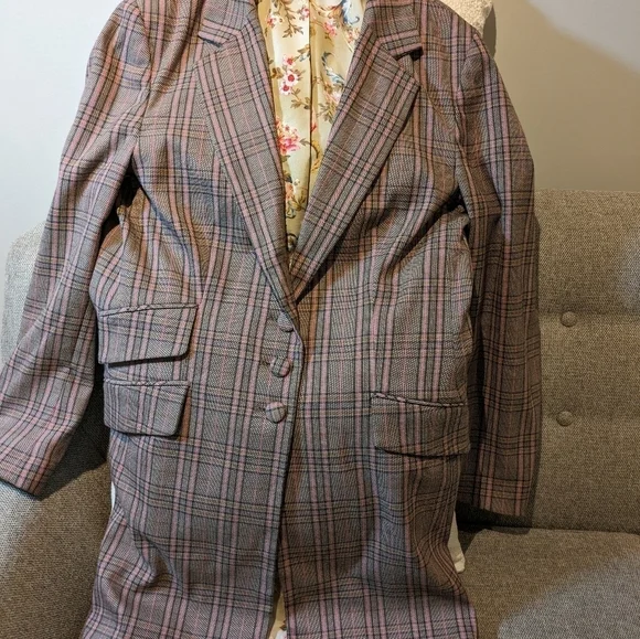 Della Spiga Weekend long blazer jacket top size 12 color checkered brown… - Picture 6 of 7